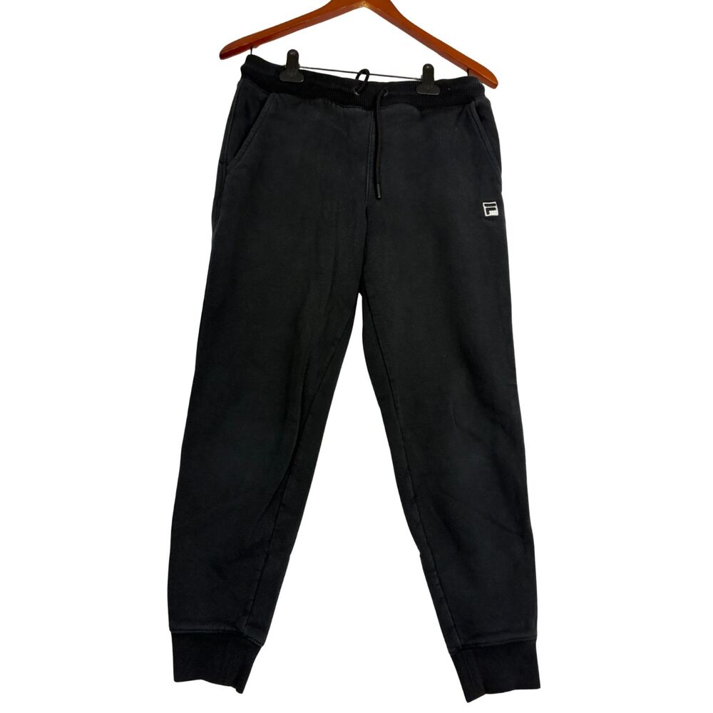 FILA Men's Black Fleece Jogger Sweatpants Size S Drawstring Athletic Logo